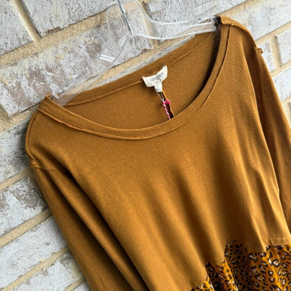 Unknown Brand Brown Long-Sleeve Top with Leopard Hem - Picture 5 of 7